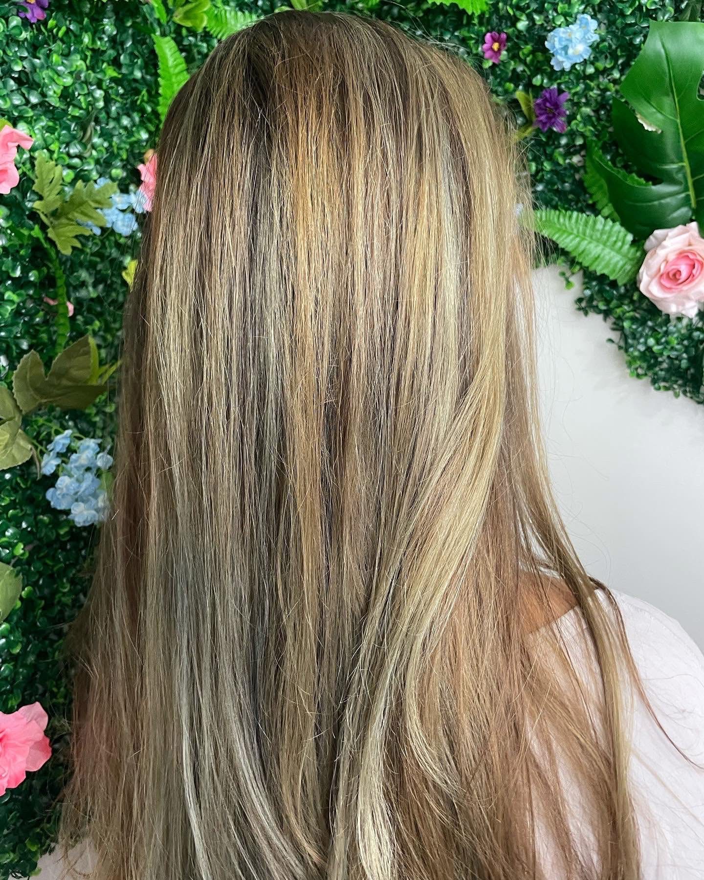 Long blonde hair color and blend