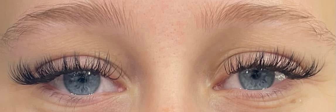 Blue eye lash extension close-up